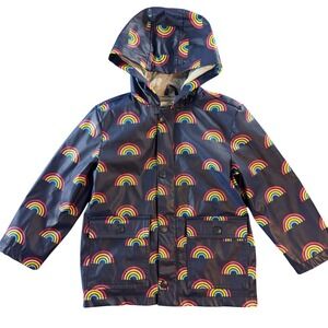 Gymboree Kids Navy Blue Rainbow Print Hooded Raincoat Jacket Size XS 4 140185909
